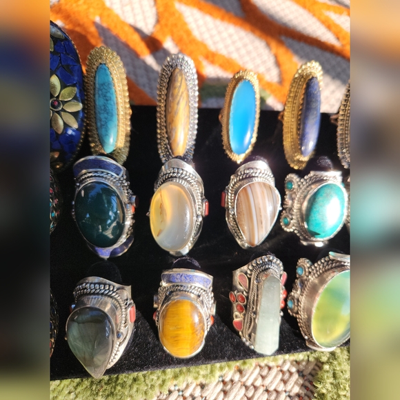 Tiger Eye with Silvertone Filigree Statement Ring - Elongated Size 8 +/- - Picture 8 of 13